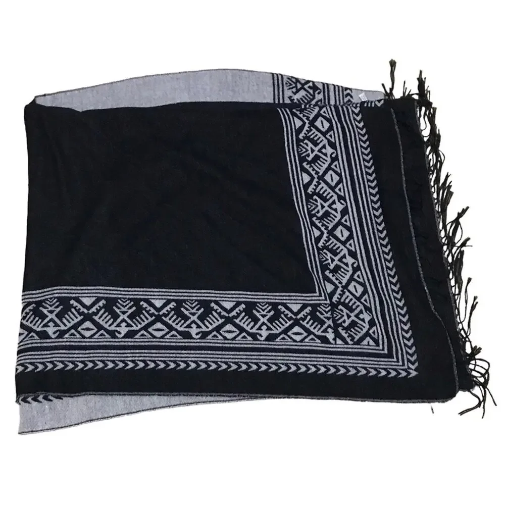 Black and Grey Cardishawl Poncho Shawl One Size